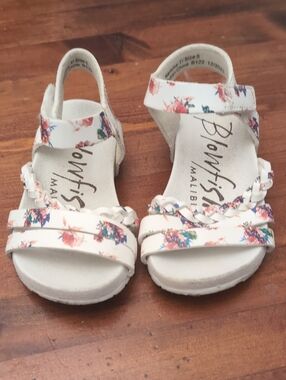 Blowfish Toddler White Sandals with Pink & Blue Floral Print